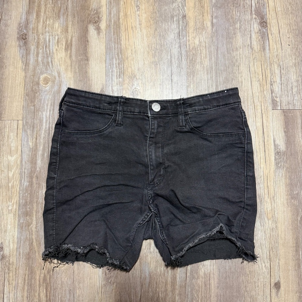H&M Cut Off Shorts Womens 25 Black Denim Dark Wash‎ Flat Front Mid Rise Casual